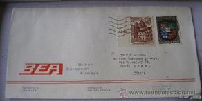 Sellos: sobre circulado BEA british european airways, con sellos austriacos, 1972